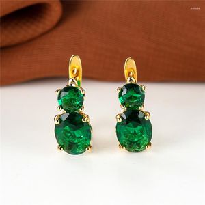 Hoop Earrings Cute Gourd Green Zircon Round Crystal Oval Stone Vintage Gold Color Wedding For Women Party Gift