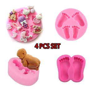 4 adet kek kalıp bebek ayakları ayakkabı uyku şekli kalıp 3d silikon kek kalıp duş çikolata kalıpları diy sabun dekorasyonu 122001