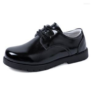 Flat Shoes Boys Leather Black Spring and Autumn Single Primary School Students Campus Lace 4 Show Children's