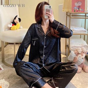 Heimkleidung 2 Stück Frauen Pyjamas Herbst einfarbige Farbe Hose Set Luxus Seiden sexy Nachtwäsche Mode Elegant Design Satin Loungewear 221202