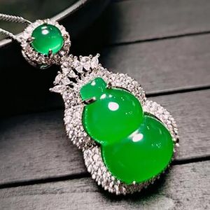 Äkta naturliga kalkedon Green Jade Gourd Pendant -halsband