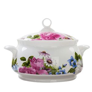 Sopplager Krukor 8inch Fine Bone China Buffet Tureen Kitchen Pot For Cooking and Servering Porcelain Bowl med täckmikrovågsugn Save 221203