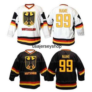 Hokey Jersey Ekibini Özelleştir Almanya Deutschland Buz Erkekler Dikişli Beyaz Siyah Her Numara ve Adı Jer