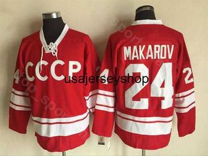 Hockey Jersey Men Ice 24 Sergei Makarov 1980 CCCP Russia Vintage 20 Vladislav Tretiak s Team Color Red Embroidery And Sewing