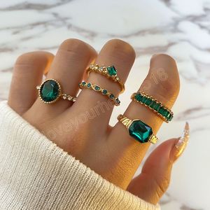 Fashion Artificial Zircon Rings Set Crystal Vintage Rings for Women Gold Color Finger Ring Party Wedding Jewelry Gift