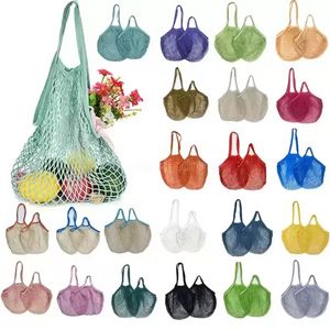 US Warehouse Mesh Bags Washable Reusable Cotton Grocery Net String Shopping Bag Eco Market Tote for Fruit Vegetable Portable short and long handles Wholesale