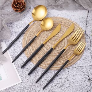 Dinnerware Sets Black Gold Cutlery 1810 Stainless Steel Dinnerware Set Spoon Fork Knife Western Cutleri Silverware Tableware Set Supplies 221203