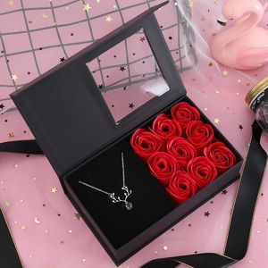 Decorative Flowers Soap Flower Gift Box Carry Bag Ring Earring Necklace Jewelry Window Storage Wedding Party Valentine's Day Gifts Crafts