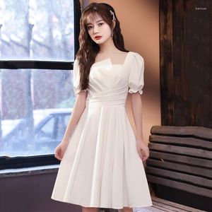 Ethnic Clothing Square Collar White Cheongsam Folds Sexy Pleated Formal Party Dress Gown Lantern Sleeve Elegant Qipao Zipper Vestidos De
