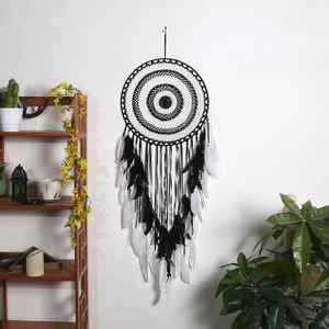 Czarny biały łapacz snu haczyk dekoracyjne obiekty kwiat Dreamcatchers dekoracja ścienna wiszące pióra ślubne wisior 1223793