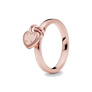 Rose Gold Heart Shaped Padlock Ring 925 Sterling Silver for Pandora Wedding Party Jewelry For Women Girls Engagement gift Rings with Original Box Set