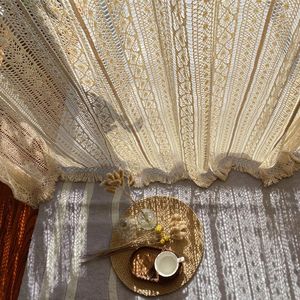 Gardin amerikansk pastoral bomullstrådar virkning vävda tofs gardiner bohemiska chic ihåliga handgjorda tyll för vardagsrum nr 4