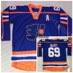 Maglia da hockey Halifax Highlanders 69 Doug Glatt Ice Jerseys The Thug GOON Movie Vintage Home Blu Tutto cucito per gli appassionati di sport