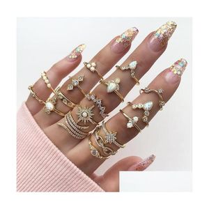 Anelli a grappolo Vintage Bohemian Midi Anelli a dito Set per le donne Beach Diamond Drop Elephant Gemstone Crystal Wedding Knuckle Boho Fas Dhlzy