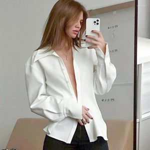 Blusas femininas primavera 2022 estilo lapela longa lapela chic casual cardigan comuter white shirt women