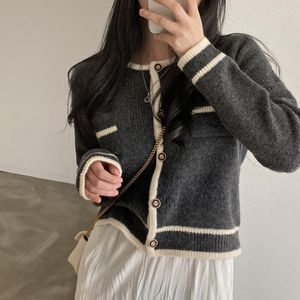 Malhas femininas cortadas Cardigan Grey Cardigan Y2K Sueters de Mujer Moda coreana Kawaii Sweaters for Women 2022 Jaqueta de malha