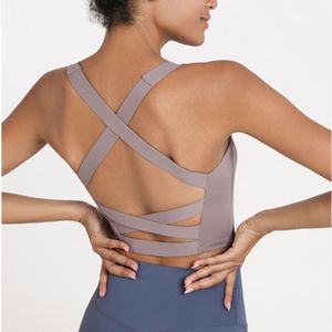 2023 Lu Yoga Unterwäsche Schönheit Strap Kissen Geraffte Shock Proof Kreuz Sport Weste Laufen Fitness Training frauen Top