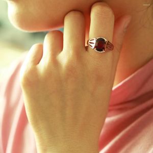 Küme halkaları mh doğal kırmızı garnet oval 8 10mm değerli taş yüzüğü gerçek gül altın 925 kadın nişan hediyesi için gümüş ince mücevher