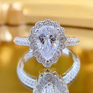 Wedding Rings Engagement Ring 925 Sterling Silver High Carbon Created Diamond 6x9mm Pear Brilliant Cut Fashion Jewelry