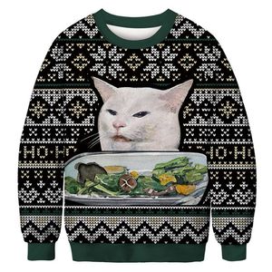 Unisex ugly christmas sweaters men 3D Simulated dress Eccentric hero Crewneck Pullover Women Green haired monster Xmas Top 5xl High quality successful people