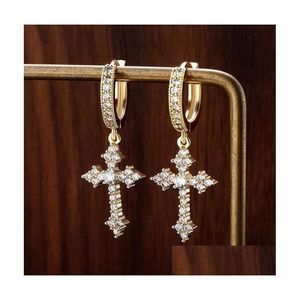 Dangle Chandelier Cross Earrings Dangle For Women Iced Out Cubic Zirconia Jewelry Hip Hop Simple Fashion Diamond Earring Party Gif Dh2Db