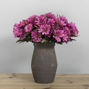 Dekorativa blommor Handgjorda europeiska simuleringsblomma Oil Målning Daisy Bouquet Azalea White Purple Wedding Office Decoration