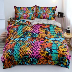 Bedding sets 3D Colorful Snakeskin Linen A B Double sided Quilt Blanket Cover Set Twin Queen King Size 173x230cm Soft for Gift 221206