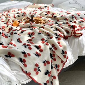 Blanket 3D Cherry Kids Strawberry Jacquard Wool Mixed Sweet Girl Children Crib Beddings Kawaii Warm Ladies 221203