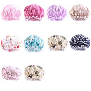 Waterproof Turban Hats Satin Shower Caps Adjustable Bow-knot Bath Hat for Women Girl Beauty Hair Caps