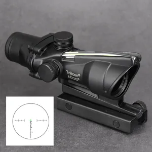 Tactical ACOG 4x32 Fiber Prism Red Dot Optics Scope 20mm Weaver Picatinny Rail Mount Base Hunting Shooting Airsoft Riflescope
