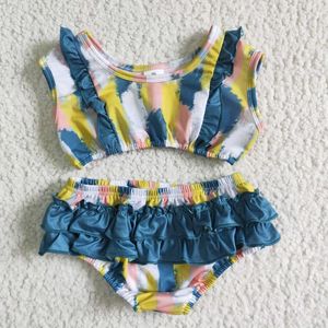 Clothing Sets Summer Baby Girl Clothes Swimming Pool Tie Dry Print Watercolor Bikini Two Piece Set Boutique Kids Suit RTS