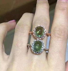 Klusterringar Natural Grapevine Prehnite Ring 925 Sterling Silver Inlay 7 9mm