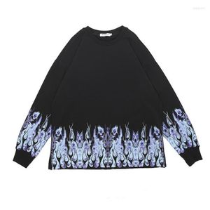 Men's Hoodies 2022 Flame Print Long Sleeve High Street Hip-hop Rap Loose Tie Dyed Sweatshirt Tops W1667