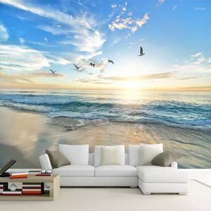 Wallpapers Benutzerdefinierte 3D PO Wallpaper Wandbild Strand Möwe Meereslandschaft Natur Landschaft Wandmalerei Wohnzimmer Schlafzimmer Dekoration Papier