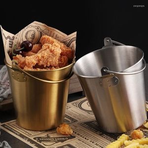 Garrafas de armazenamento mini balde de metal baldes de aço inoxidável polido com alça para planta inicial cubos de gelo batatas fritas ouro ou prata 101A