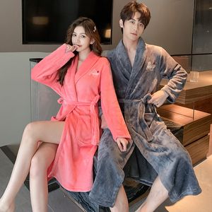 Hemkläder Kvinnor Robe Coral Fleece Sleepwear Winter Thicken Kimono Bathrobe Glown Soft Par Flanell Nightwear Men Home Clothes 221202