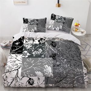 Yatak takımları nordic stil seti gri beyaz yapraklar yorgan battaniye kapağı ikiz kraliçe kral boyutu 220x240cm yatak keten modern hediye 221206