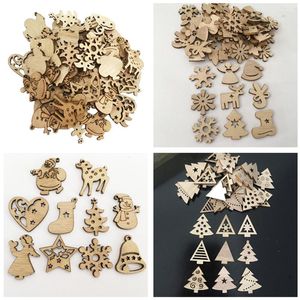 Decorazioni natalizie Ornamenti 100pcs / 50pcs Decorazioni in legno Angelo Stelle Fiocco di neve Anno 2022 Per artigianato domestico Navidad