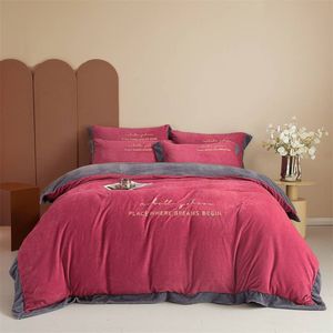 Set di biancheria da letto Set di coperte in peluche caldo invernale Copripiumino in velluto di cristallo spesso a doppia faccia Federa Lenzuolo King Size Tessili per la casa 221206