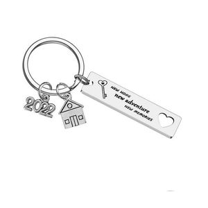 Key Rings Stainless Steel Housewarming Key Chain Pendant Family Love Keychains Creative House Lage Decoration Ring 12X50Mm Drop Deli Dh89Q