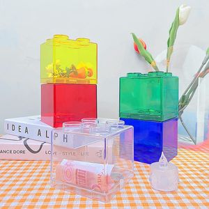 Storage Bottles Ins Building Block Piggy Bank Composable Clear Acrylic Container Simple Coin Jars Household Money Saving Box