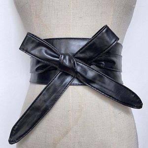 Cintos 2022 Retro Vintage Mulheres Cinturão Pu Couro Cummerbunds Para uma marca de moda de mancha de mancha de mancha de cintura larga
