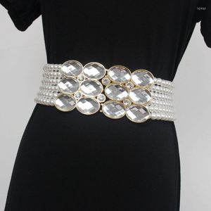 Cinture fatte a mano ampi strati Cintura con tessitura di perle Cintura per donna Cintura elastica con strass di lusso Abito europeo Corsetto Cintura con cintura