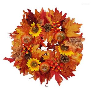 Decorative Flowers 36-60cm Autumn Wreath Christmas Halloween Thanksgiving Decoration Garland Wall Hanging Leaf Pumpkin Pine Cone Berries