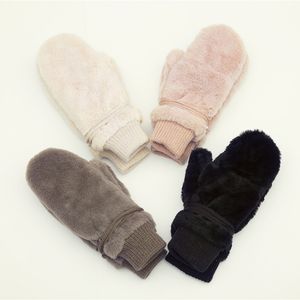 Fingerless Gloves Fashion Solid Winter Gloves Women Warm Dehair Angora Inside Coral Fleece Thick Mittens For Women Female Hanging Rope Gants Femme 221203