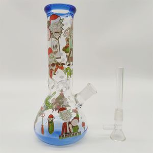 20CM 8 Inch Heady Bong Glass Bong Durable Blue Tip And bottom Christmas Party Theme Wasp Hookah Water Pipe Bong Glass Bongs 14mm Down stem And Bowl 2 In 1 Ready for Use