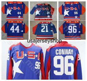 Maglia da hockey USA Movie 21 Dean Portman Men Ice Vintage 96 Charlie Conway 44 Fulton Reed Home Blue All Stitched