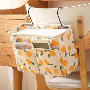 収納箱ハンギングバッグ防水大容量コットンオレンジパターンベッドサイドオーガナイザーのベッドルーム用