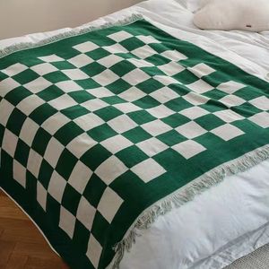 Filtar stora retro checkerboard bomullsfilt f￶r soffa stol rutan f￤rg matchning med tofs tapestry s￤ng￶verdrag kvinnor utomhushanddukar 221203