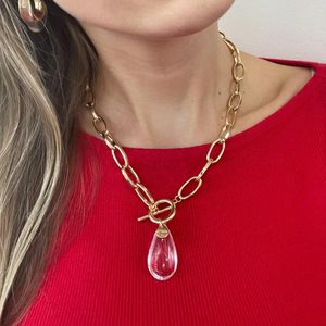 Choker Trendy Crystal Water Drop Pendant Necklace For Women Boho Gold Color Metal Chain Halsband Party Jewelry